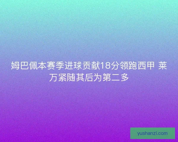 姆巴佩本赛季进球贡献18分领跑西甲 莱万紧随其后为第二多